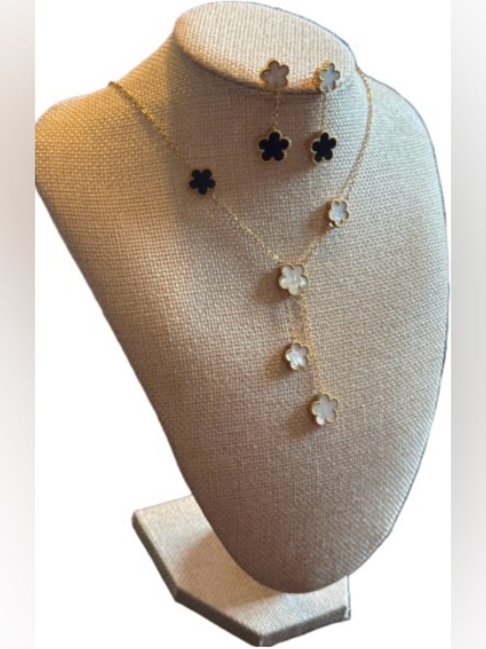 Gold-Tone Mother-of-Pearl Floral Drop Necklace & Earrings Set